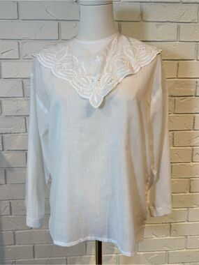 Vintage 80s 90s Lisa Evans White Collar Blouse Womens M